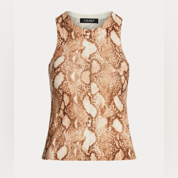 Lauren Ralph Lauren Snakeskin-Print Cotton-Blend Tank Top Size 2X - Brown - NWT - Picture 2 of 11